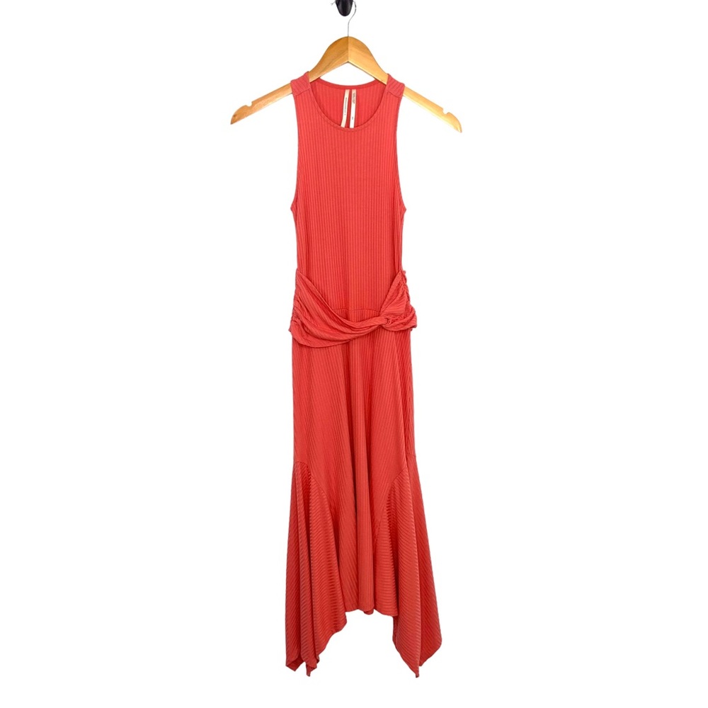 Anthropologie Ribbed Kingsolver Midi Tank Dress XXS Raspberry Shark bite Hem - Picture 2 of 9